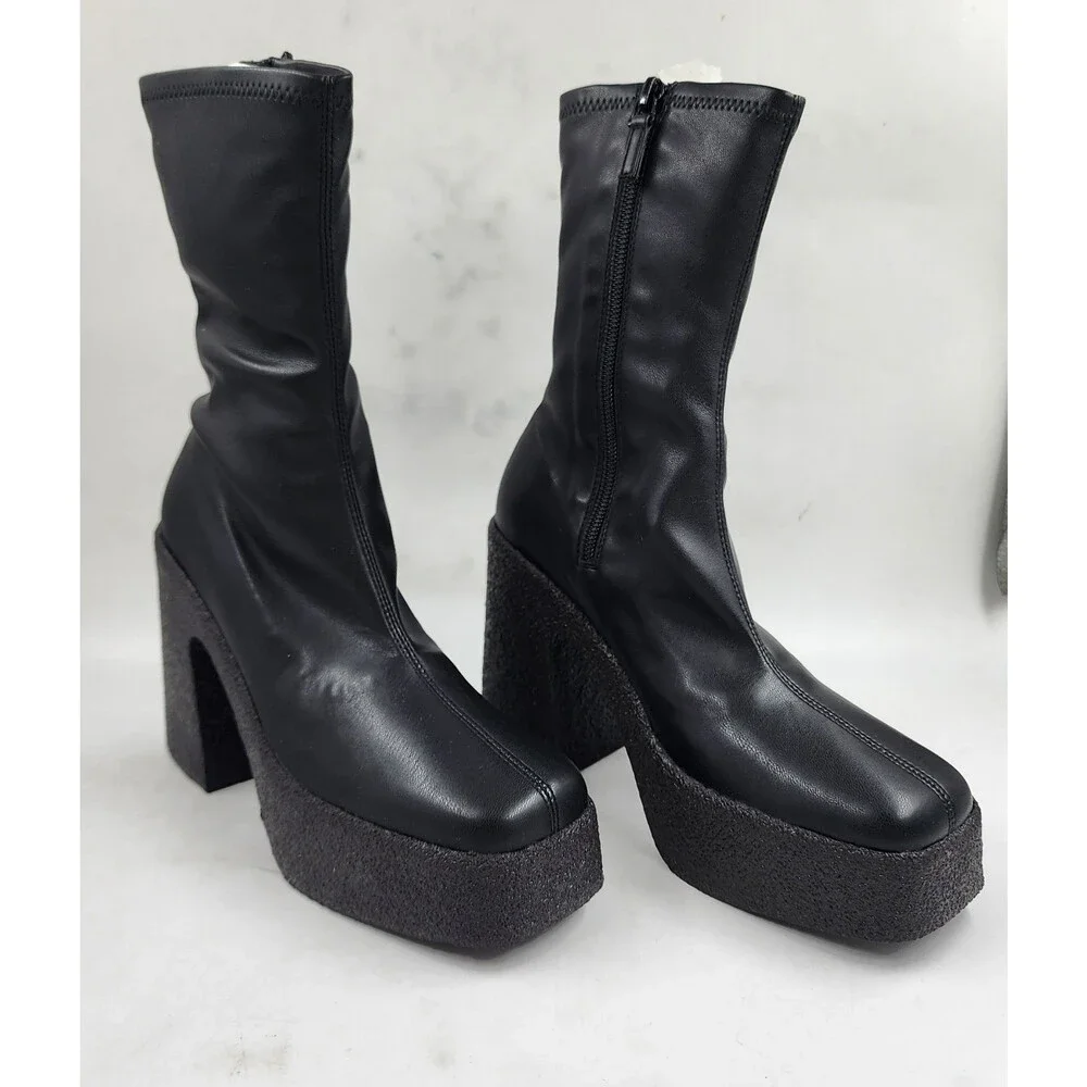 Stella McCartney Skyla Stretch Chunky Ankle Boots Women's Black Side Zip Closure - Picture 4 of 15